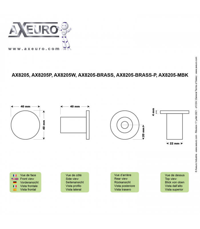 Appendiabiti rotondo in acciaio inox 304 – Diametro 40 mm
